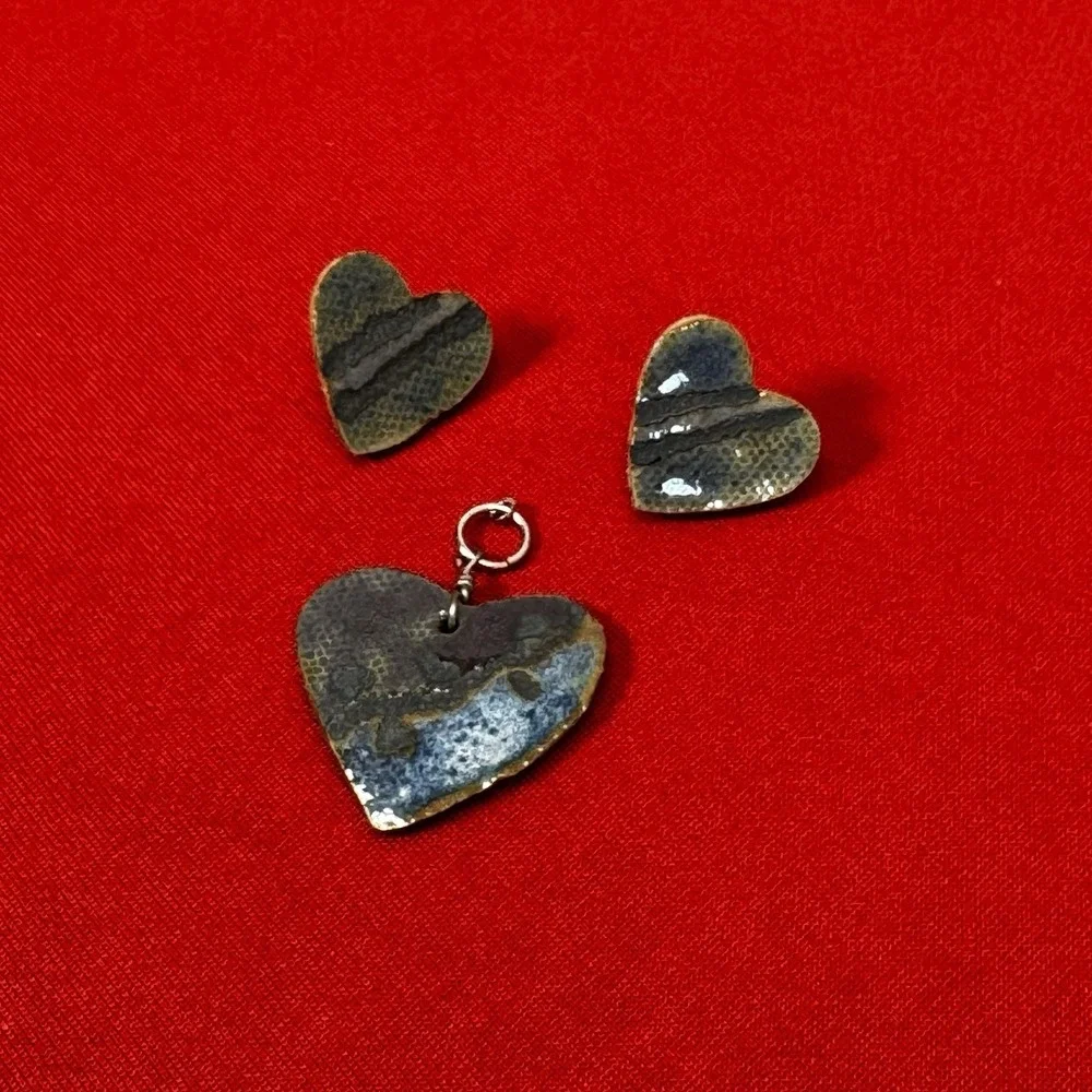 Handmade Blue Heart Earrings And Matching‎ Earrings